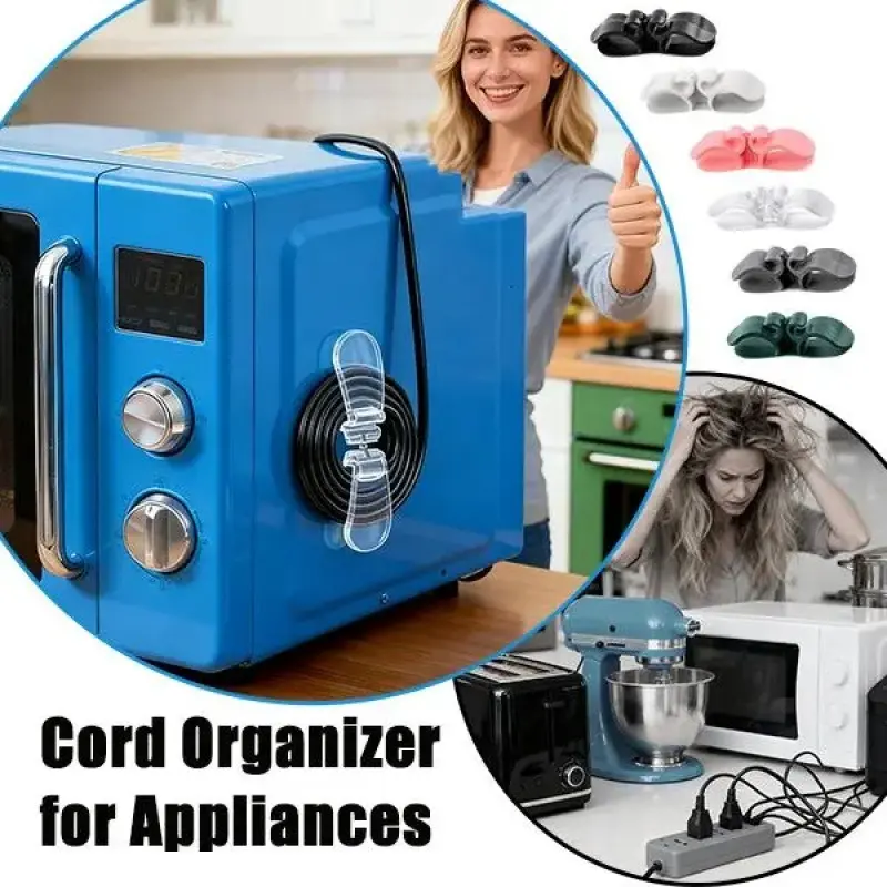 6-Pack Durable Rubber Cable Organizer - Multi-Purpose Space-Saving Home Storage Hooks with 3M Adhesive & TPR Silicone, Assorted Colors, for Air Fryer & Coffee Maker Cord Organization