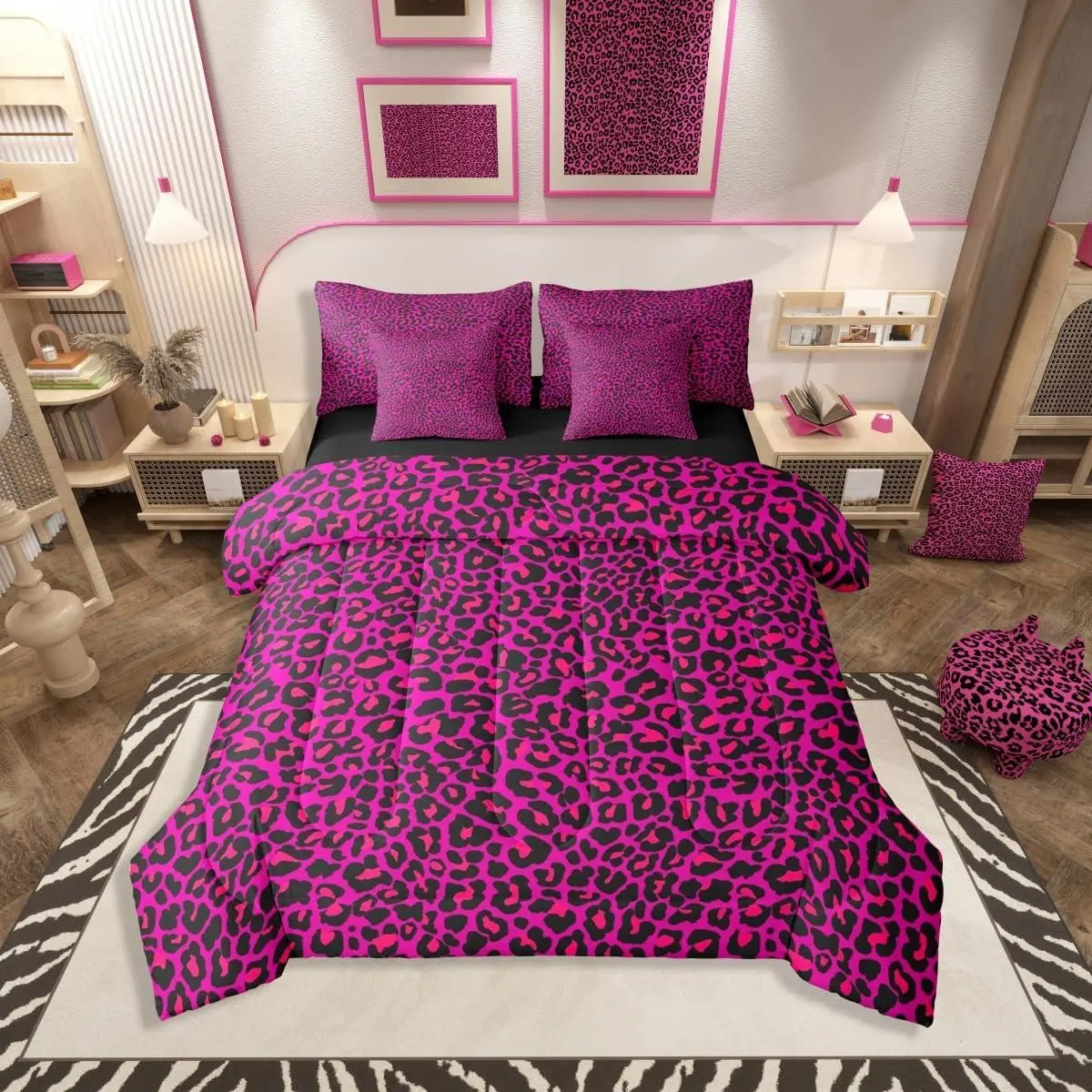Feelyou Ultra Soft Leopard Print Queen Bedding Set - 7-Piece African Cheetah Animal Theme Set with Animal Skin Texture Sheets, Pillowcases (Multi-Size Available), Queen Bedding Sets