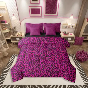 Hot Pink Leopard 7 Pieces Bedding Set,African Cheetah Print Bed Bag,Animal Skin Texture Bed Set,Includes Comfortersheet Set,Pillowcases  Bed Set