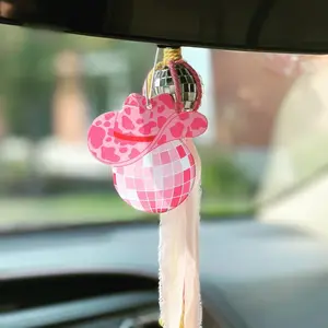 Cowgirl Hat Disco Ball Car Freshener and Mirror Charm