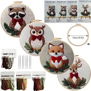 Beginner Embroidery Kit, Elegant Cross Stitch Set, Unique Embroidery, Christmas Animal Embroidery Kit, DIY Embroidery Lovers, Includes Printed Cotton Fabric