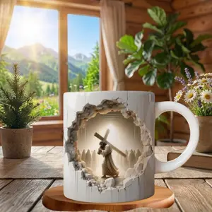 Christian Jesus Cross Art 11oz Mug, Religious Faith Coffee Cup, Inspirational Bible Gift for Men Women, Spiritual Ceramic Mug