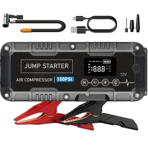 1pc 5-in-1 Jump Starter with Air Compressor-5000A Peak Power, 150PSI Digital Tire Inflator, ABS Material, USB Rechargeable, for Gas/Diesel Vehicles, Portable with LED Emergency Lighting, Auto Shut-Off, Tire Pressure Detection & Adjustment, Quick Charge