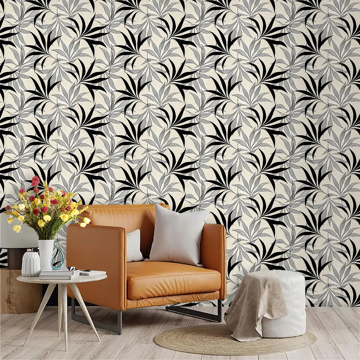 Modern Minimalist Bamboo Leaf Wallpaper, PVC Adhesive Backing, Easy Peel & Stick, Kitchen/living Room/bedroom Decor, Wall Transformation