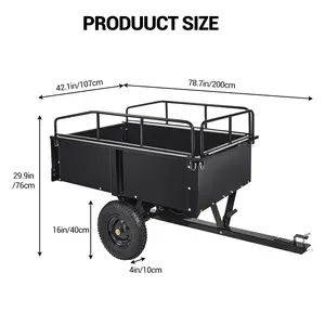 Heavy Duty 15 Cu.Ft Steel ATV Dump Trailer, 750 lbs load capacity with removable sides, dual bearings and all-terrain pneumatic tires. Durable utility cart wagon, easy to attach for lawn mowers, tractors and UTVs, perfect for yard, garden and outdoor haul