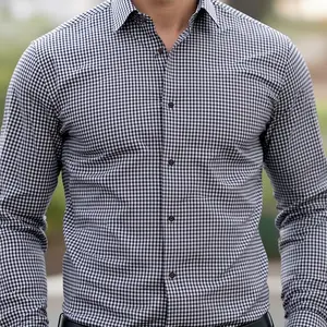 Men's casual checkered shirt - polyester fiber, collar, non elastic fabric, suitable for all seasons, button details, regular fit, adult, woven, fabric weight