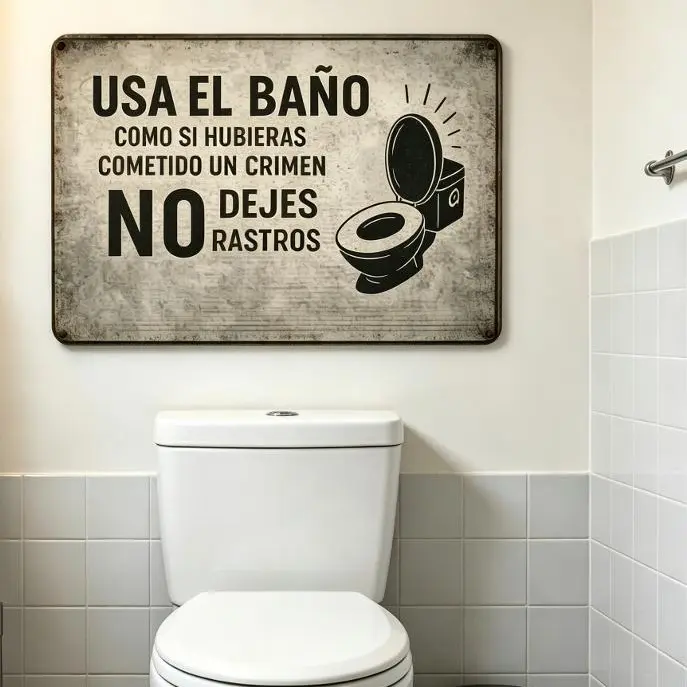 Funny Spanish  Metal Sign ,"USA EL BAÑO COMO SI HUBIERAS COMETIDO UN CRIMEN NO DEJES RASTROS" ，Vintage Sign 8x12in Aluminum Decorative Plaque, Hanging Tin Sign for Bathroom, Restroom, and Any Space