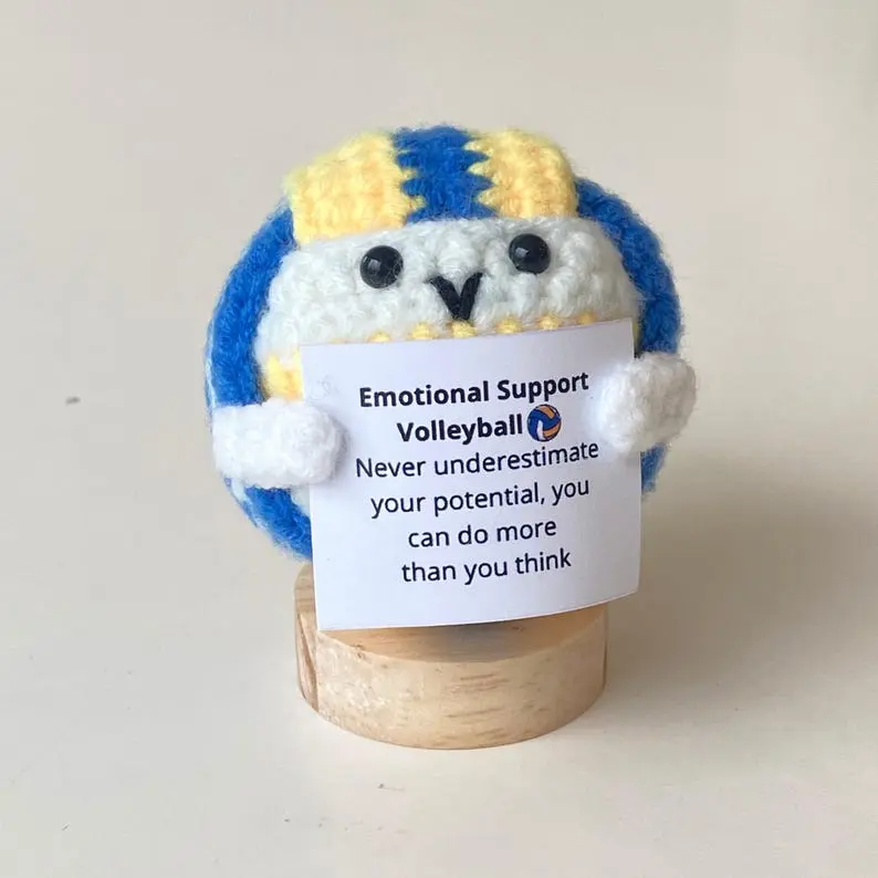 Crochet Funny Positive Volleyball, Knitted Volleyball Toy With Positive Card, Cute Ball Wool Inspirational, Cheer Up Gift For Volleyball Team Player