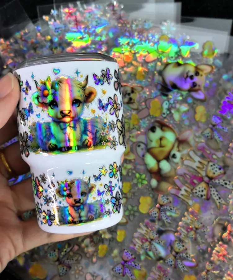 Bling Cartoon Funny Stickers, 20pcs Holographic Laser 3oz Mini Cup Charms for Fashion & Costume Jewelry Accessories