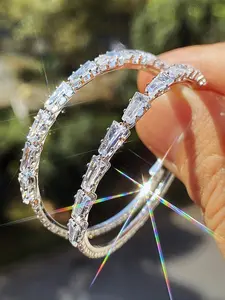 Women's 1 Pair Elegant Artificial Zircon Triple Sided Cz Dainty Lightweight Hoops Earrings, Fashionable Earrings for Women, Fashion Jewelry Accessories for Party, Daily Clothing Decor, Elegant Minimalist Earrings