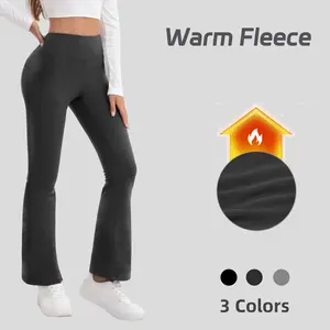 3PCS Warm Fleece-Lined High-Waisted Butt-Lifting Flare Yoga Pants for Women - Leg-Shaping Tights in Dark Gray Light Gray & Black for Winter Daily Wear