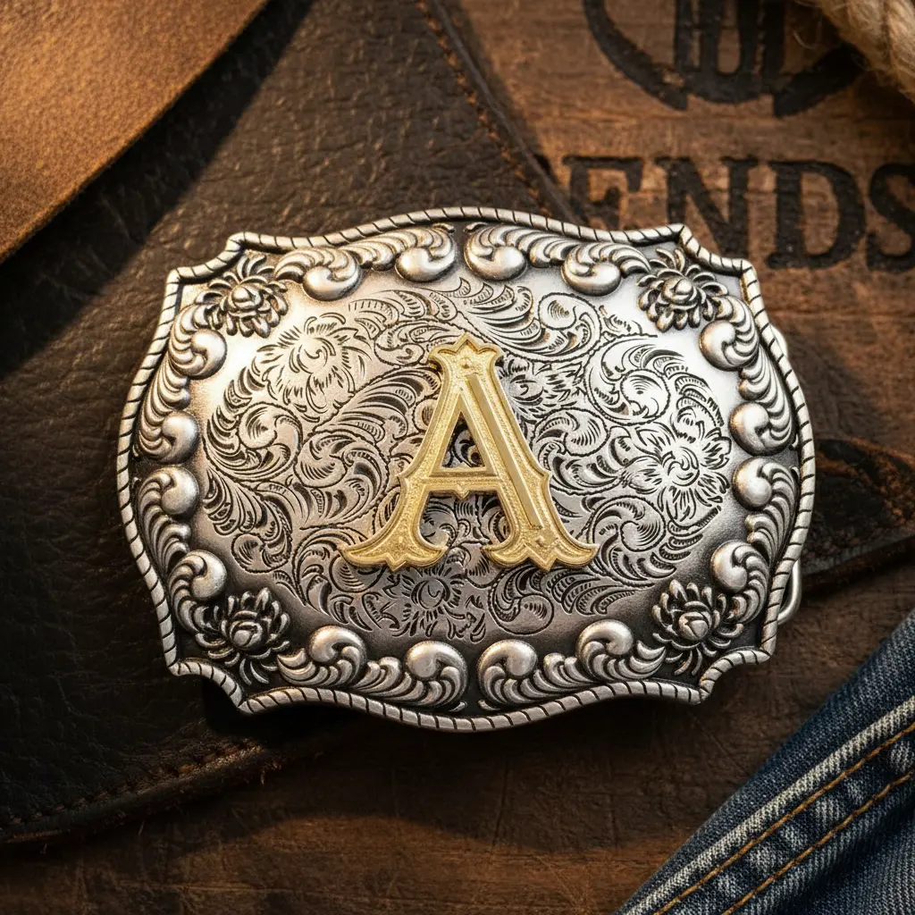 Western Cowboy Belt Buckle with Gold Plated Initial Letter, Vintage A–Z Personalized Belt Buckle for Men Women, Cowgirl Western Accessories Gift