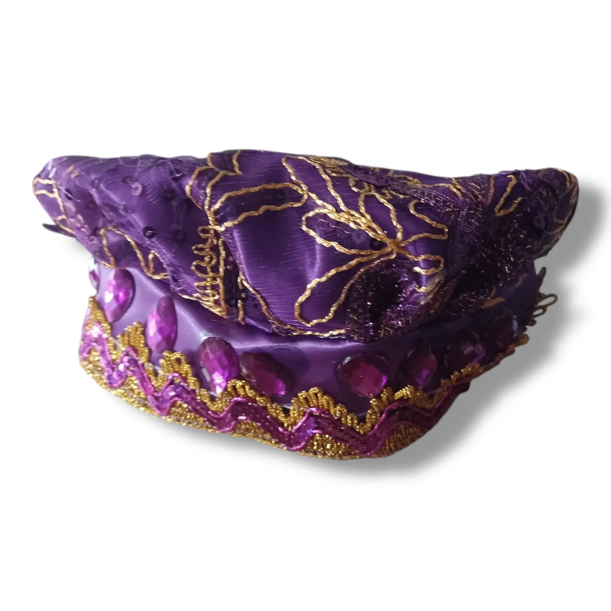 Lazaro Babalu-Aye Santeria Crown Hat, Purple Handmade Beaded Cotton Accessory for Orisha Babalú Ayé Ifá Osha Yoruba Healing Rituals