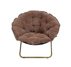 Corduroy Saucer Chair with Gold Legs, Brown Bag, Ideal for Home Decor and Comfort