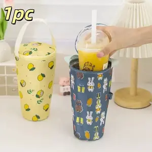 Rabbit Pattern Thermal Cup Cover, Reusable Drinkware Covers, 1 Count Portable Insulated Drink Holder Insulation Sleeve for Bubble Tea Tumbler with Zipper & Handle, Drinkware Accessories for Home Office School Outdoor Camping