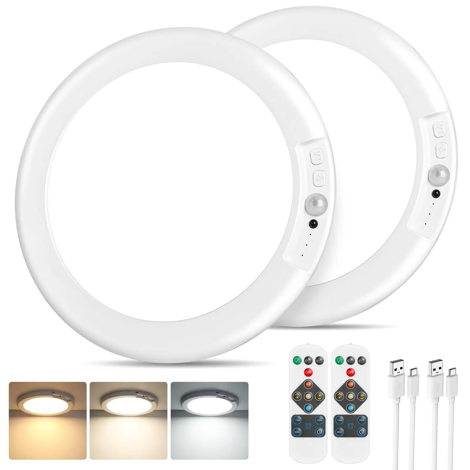 Sensor Ceiling Light, Interior Lights, LED Remote-Controlled Three-Color Dimming, Magnetic Dimmable Lights, USB Charging, Magnetic Mount for Easy Installation, Ideal for Living Rooms, Hallways, Balconies, Walk-in Closets, and Indoor Lighting
