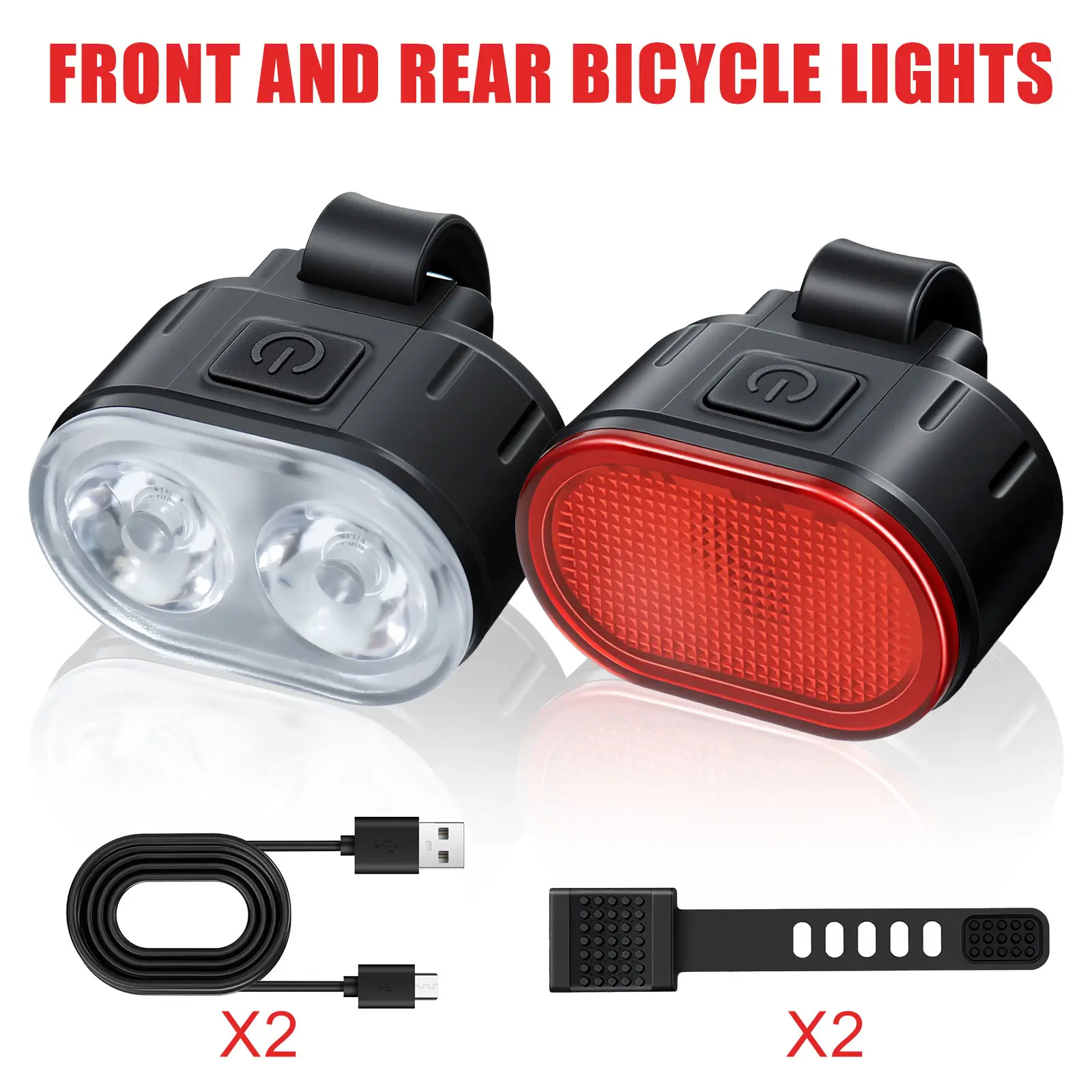 Bike Lights Set, Super Bright Rechargeable Headlight-Taillight Combo for Night Riding Safety, Cycling Accessories for Men, Women, and Kids Bikes, Christmas Gift, Usb Cable, Children, Front And Rear, City Bikes