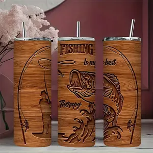 1pc 17oz/17.5oz/20oz/22oz/26oz/30oz/30.5oz/32oz/33oz/40oz fishing-themed insulated mug is perfect for camping, outdoor activities, and office use. It's an ideal gift for Easter, Thanksgiving, Father's Day, Mother's Day, and graduation.