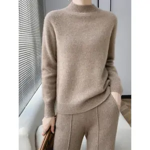 Classic autumn and winter round neck pullover for women, 100% Merino wool casual knitted women's cashmere clothing basic top, women's Asian sportswear, women's baby sleeves knitted black minimalism