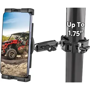 UTV Phone Mount for 1.5"-1.75" Roll Cage, Anti-Vibration Heavy Duty UTV/SXS Phone Holder with 360? Adjustable Arm,  Alloy Roll Bar Bracket Fit Polaris RZR, Can-Am for 4.7"-7.6" Devices