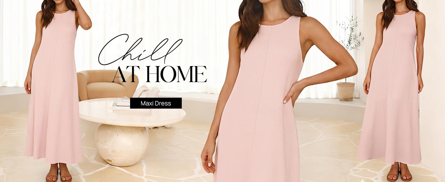 MEROKEETY Women's 2026 Summer Maxi Dress Sleeveless Crewneck Casual Loose Beach Vacation Basic Long Sundress MEROKEETY Women's 2026 Summer Maxi Dress Sleeveless Crewneck Casual Loose Beach Vacation Basic Long Sundress