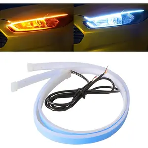 Car LED Strip Lights, 2Pcs 24 Inch Flexible LED Headlight Strips Dual Color White Turn Signal Yellow Lights Waterproof Car Daytime Running Light Strip for Truck SUV