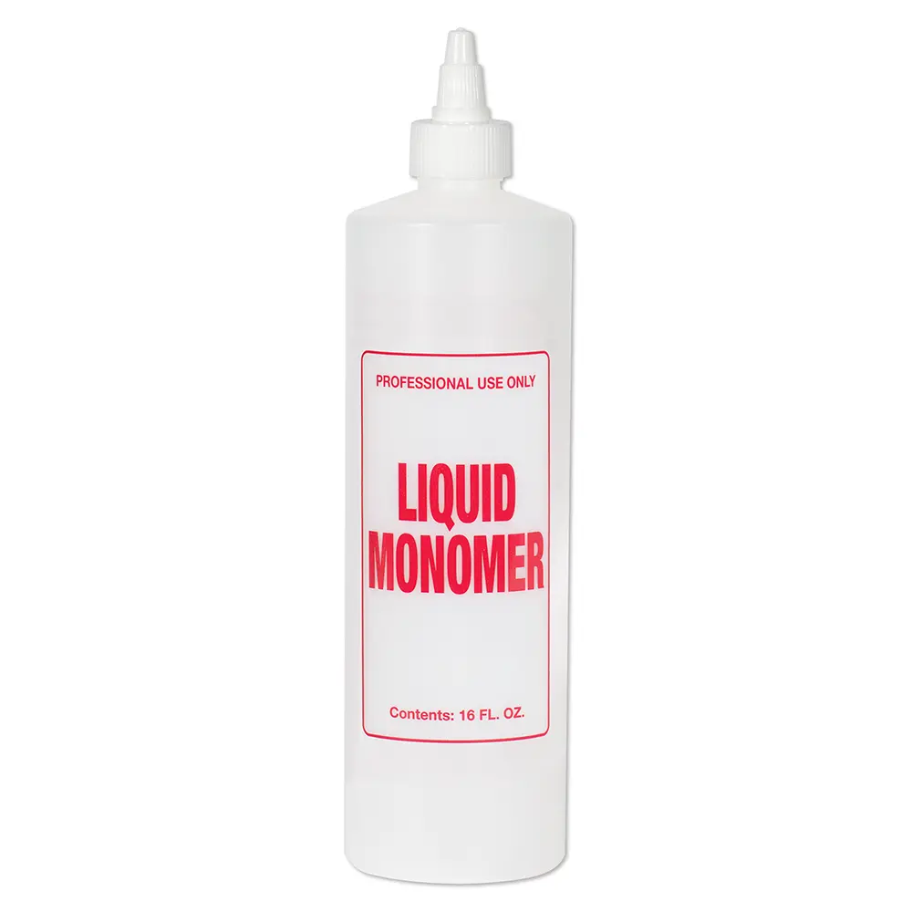 Soft 'N Style 16oz Plastic Pre-Labeled Imprinted Liquid Monomer Refill Bottle with Twist Top Lid - Plastic Container, Bottles with Lids, Home Organizer Countertop Storage Supplies, Cylindrical