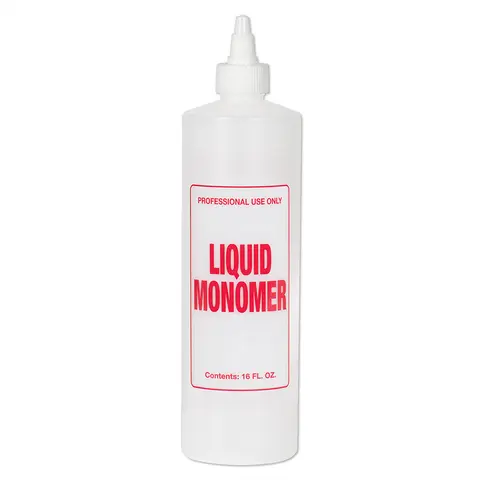 Soft 'N Style 16 fl oz Cylindrical Plastic Twist-Top Secure Refill Bottle - Pre-Labeled with Bright Red Letters 'Liquid Monomer', Home Supplies Room Organizer Storage Container