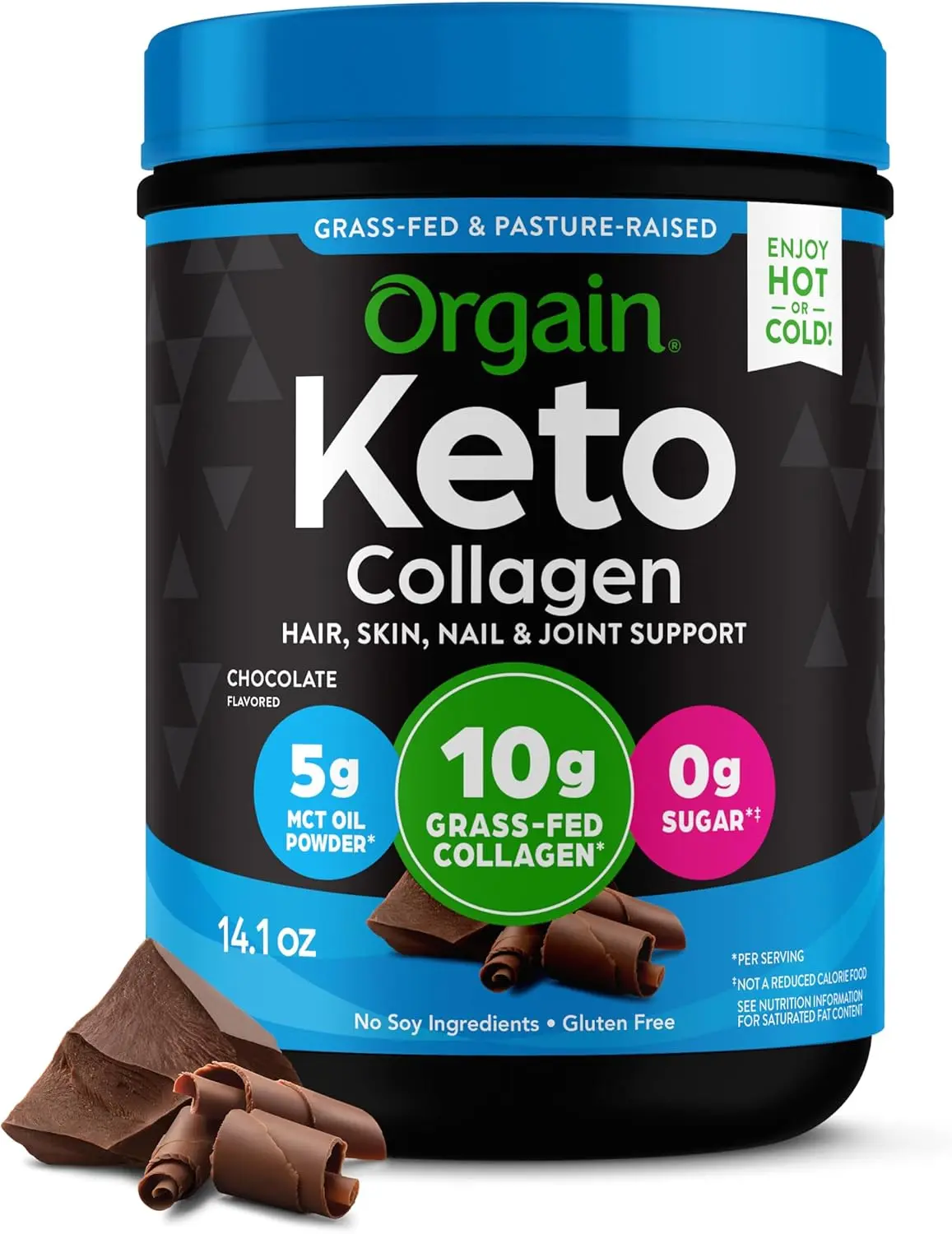 Orgain 10g Hydrolyzed Collagen Peptides Powder, Keto, Chocolate, 0.88lb | Grass fed collagen type I and III for women and men, 5g MCT oil, supplement for hair, skin, nail, & joint support, non-GMO