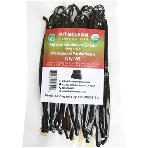26 Organic Madagascar Vanilla Beans Extract Exclusive Grade B| 4.5" - 5.5" by FITNCLEAN VANILLA| Certified USDA Organic. Bulk Dry Whole Bourbon NON-GMO Pods