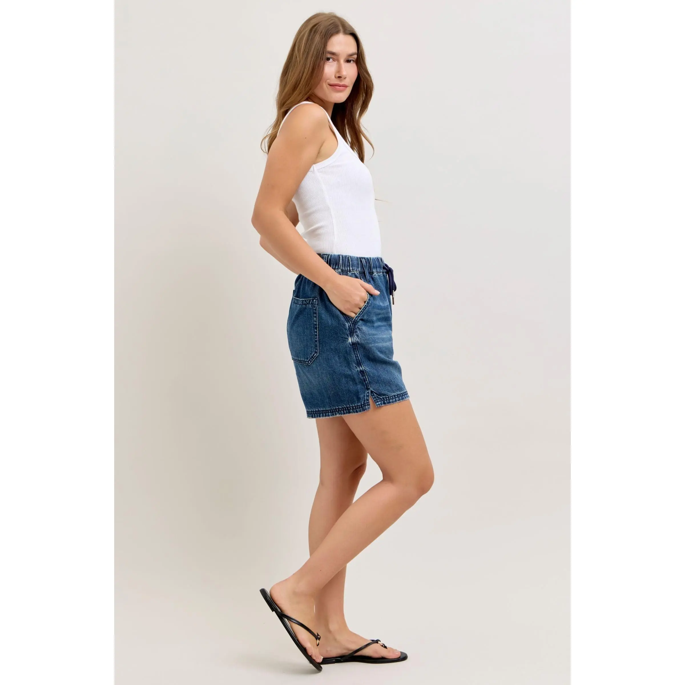 Judy Blue High Waisted Baggy Drawstring Featherweight Shorts