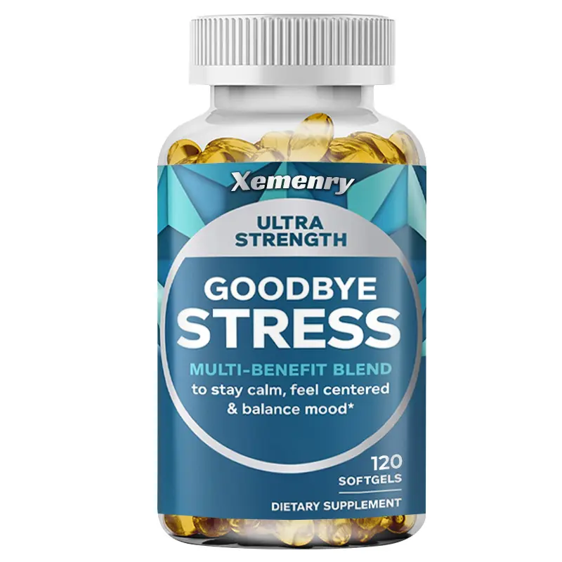 Xemenry Stress Relief Dietary Supplement Softgels - GABA, Ashwagandha, L-Theanine, Lemon Balm Calming Aid for Anxiety Management & Healthy Sleep - 120 Capsules, Sleep Support Supplement, Healthy Sleep Supplements