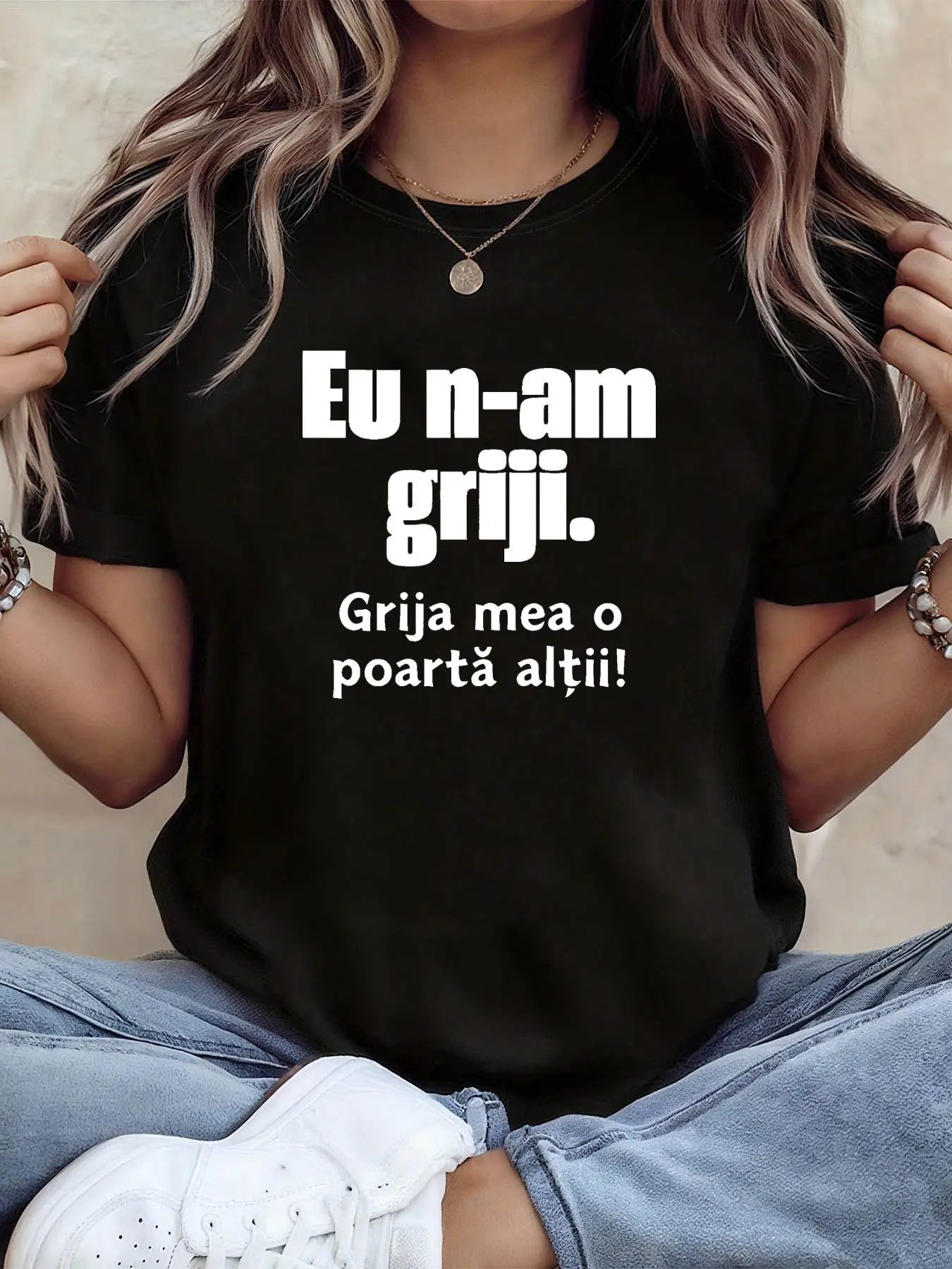 Women's Romanian Phrase T-Shirt _Eu N- Griji_ (I H unisex soft cotton short sleeve t shirt, vintage graphic casual tee for men women teens, perfect birthday holiday gift for camping travel gym daily street casual wear