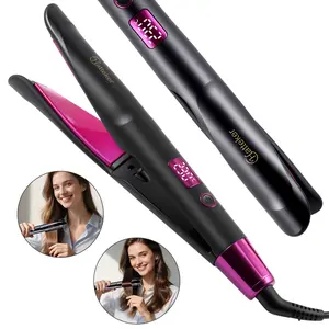 2 in 1 Hair Straightener and Curler - Twist Flat Iron Curling Iron for Smooth Curls & Sleek Straight Salon Results - Dual Voltage Ceramic Straightener,11 Adjustable Temp,Anti-scald design