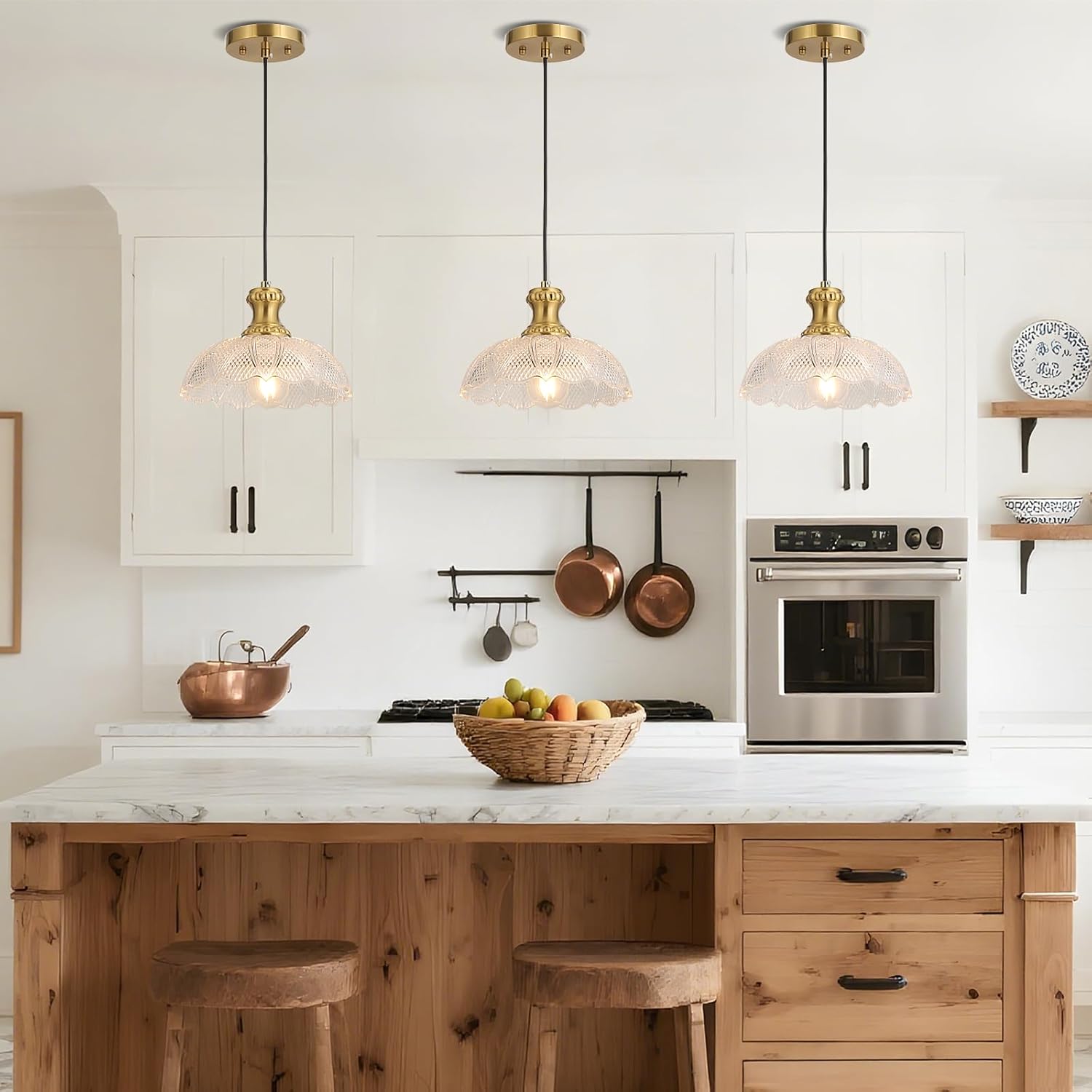 Island Pendant Lights for Kitchen, Clear Glass Pendant Light Fixtures, Modern Farmhouse Hanging Light for Kitchen Island Sink Dining Room Bedroom Cafe Bar, E26 Base (Transparent, 1 Pack)