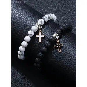 Couple Cross Charm Bracelet, Fashionable Bracelet for Women & Men, Trendy All-match & Exquisite Jewelry for Birthday Gift, Matching Bracelets