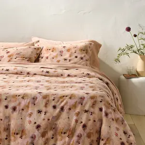 King Heavyweight Linen Blend Duvet Cover and Sham Set Pressed Floral Print - Casaluna