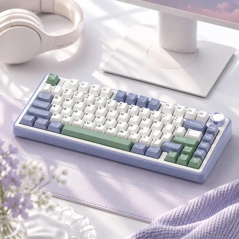 AULA Official F75 Wireless Mechanical Gaming Keyboard - Hot Swappable Tri-Mode, USB Charging, Knob Control, Creamy, Budget PC Accessories, Bluetooth Compatible, Lighted, Color Backlight, for Work, Lighted Mechanical Keyboard