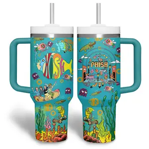 STORMMECH- Phish 40oz Insulated mug, insulated tumbler,  cartoon design, thermal mug, double wall vacuum stainless steel, straw lid with handle leak proof, keeps hot 12 hours cold 24 hours, valentine birthday gift