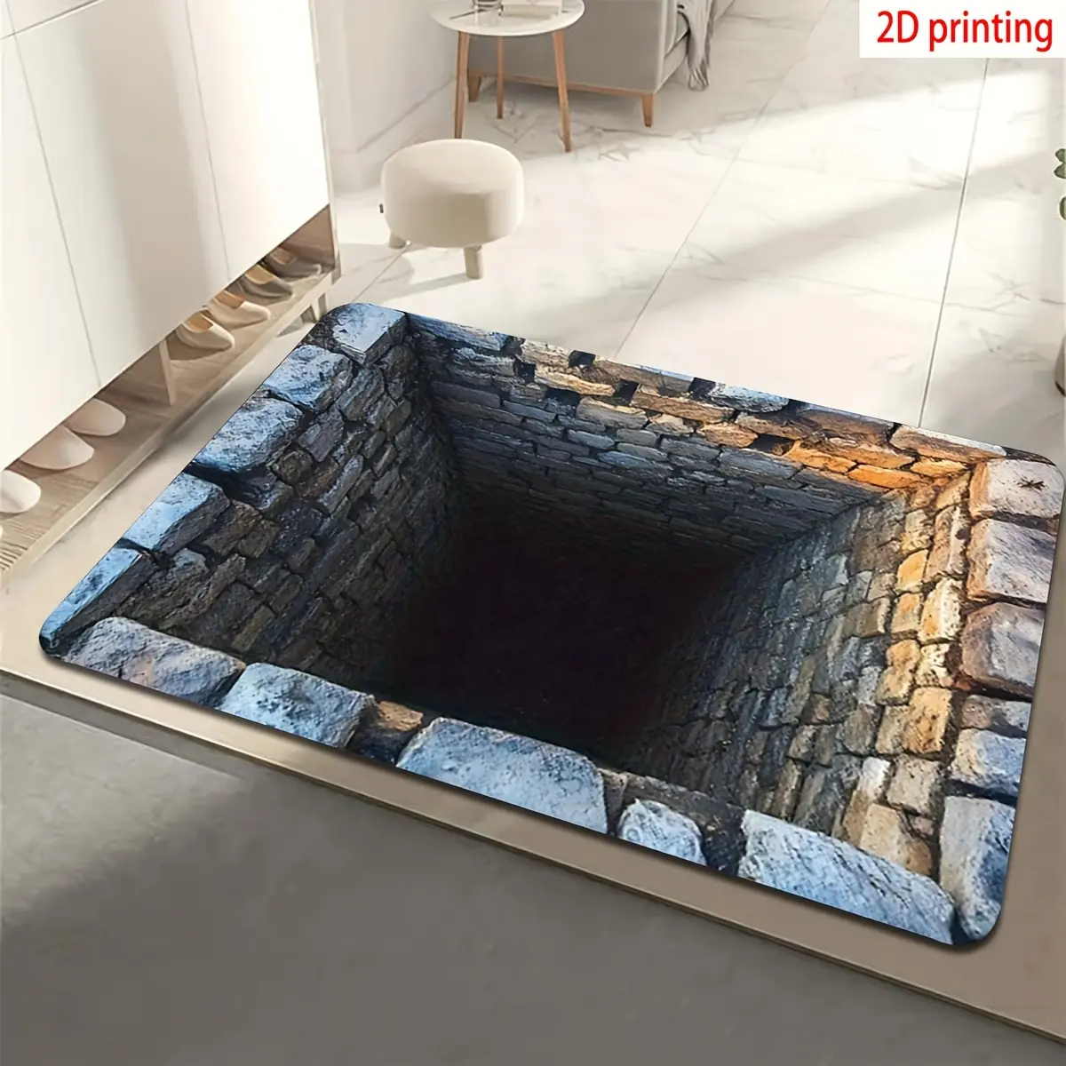 3D Optical Illusion Rug, Deep Hole Stone Print Flannel Floor Mat, Soft Non Slip Area Rug for Bedroom Living Room Bathroom Kitchen Entryway Home Decor, Funny Visual Effect Carpet, 16×24in / 20×31in / 24×36in