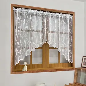1PC 59''W x 35''L White Bird Lace Kitchen Curtain Valance 35 inches Length Bathroom Basement Rod Pocket Sheer Curtain Swag Tulle Window Treament Swag for Dining Room Living Room Bedroom