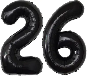 26 Balloon Number Black Happy 26th or 62nd Birthday Prom Balloons Decoraions for Men Women 40 Inch Big Gaint Foil Mylar 62 Black Numbers Balloons