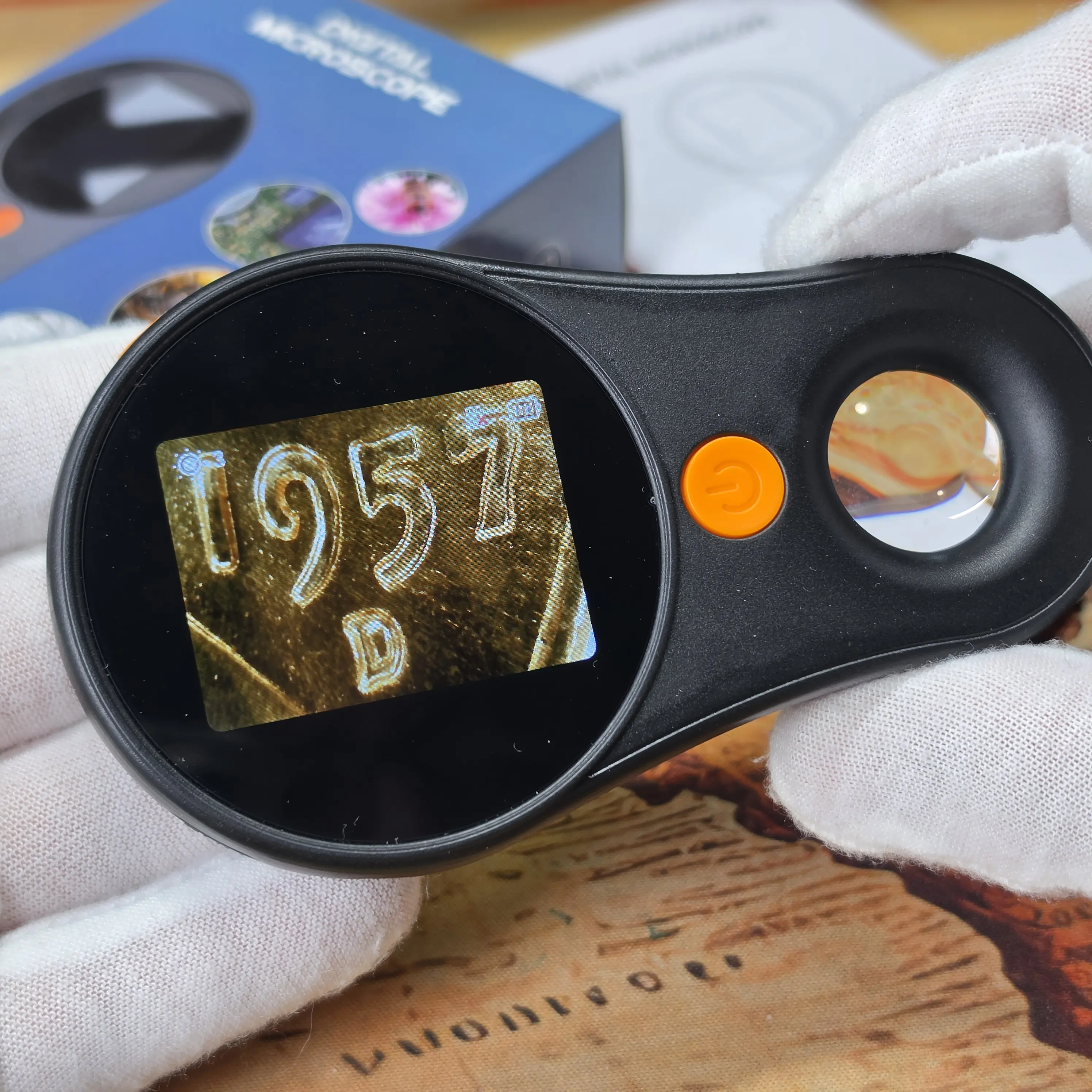 2-in-1 Portable Digital Microscope 500X with 2" IPS Screen, 8 LED Lights & Built-In Optical Magnifying Glass – Handheld Coin Magnifier for Collectors