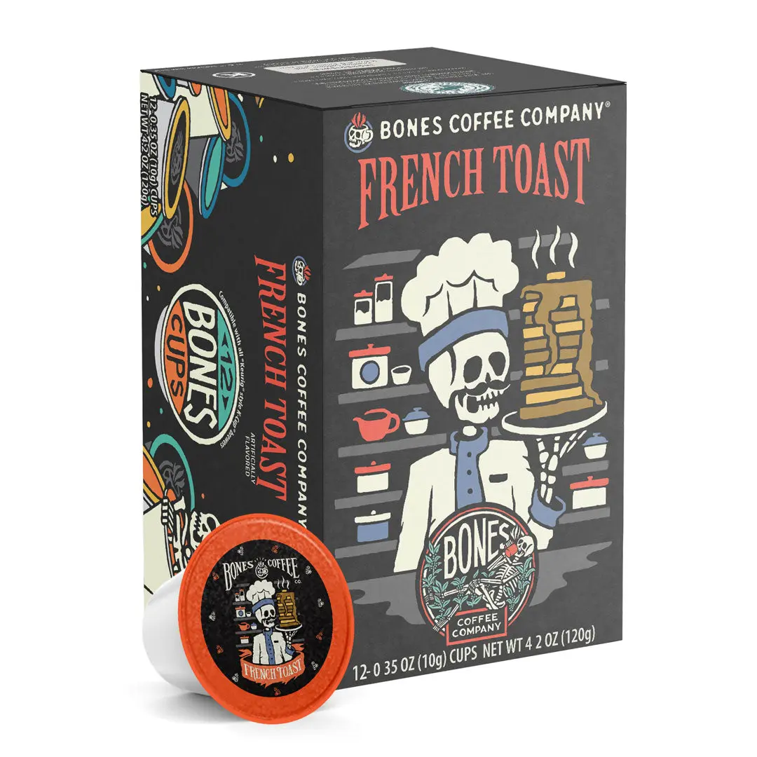Bones Coffee Company | French Toast Flavored Coffee Pods 12 Count Medium Roast Keurig Compatible