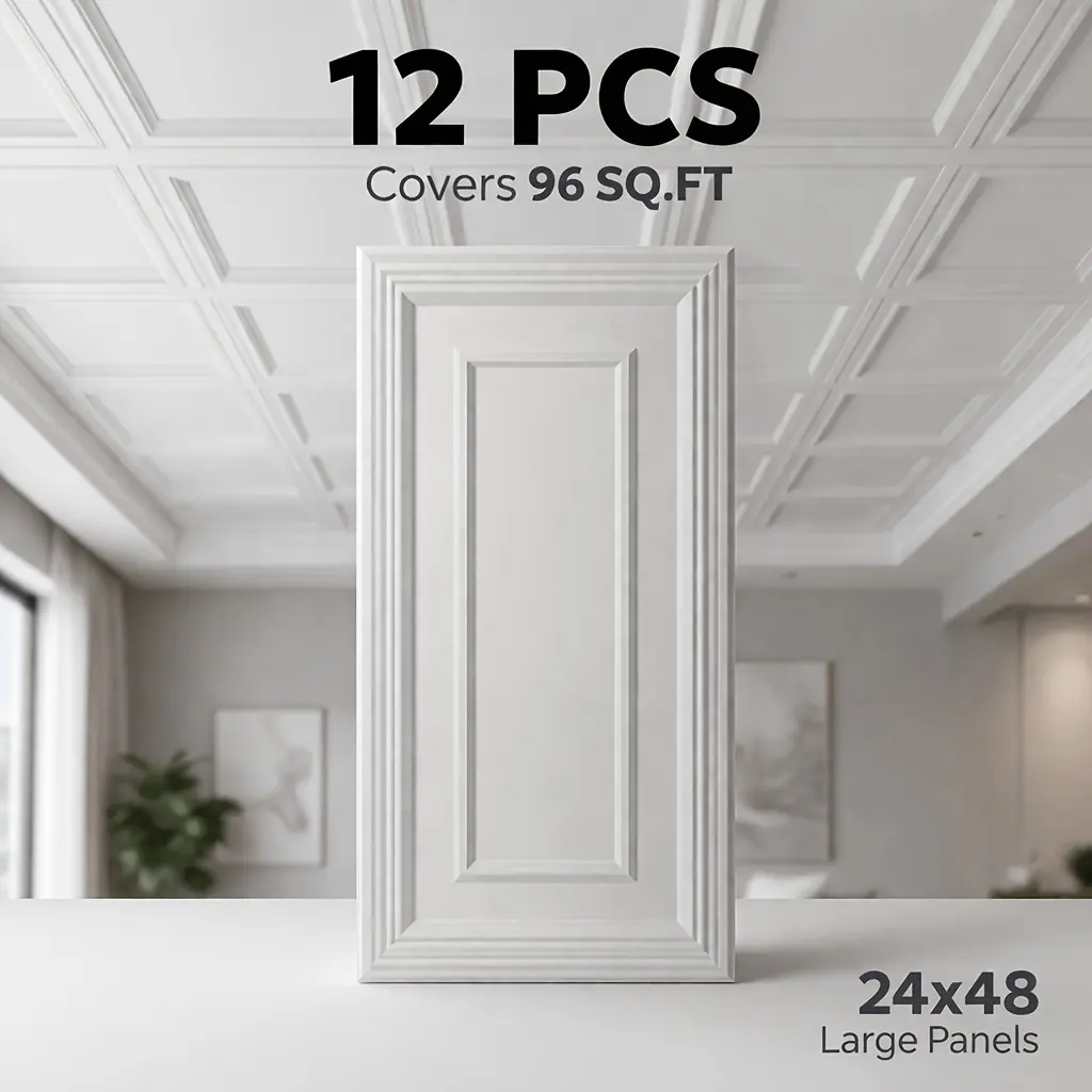 Ceiling Tiles 24x48 Drop Ceiling Panels 12-Pack (96 Sq Ft) PVC Waterproof Lightweight for Basement Kitchen Office