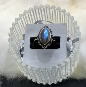 Labradorite Ring Adjustable Size S925 Silver Natural Gemstone Crystal Jewelry