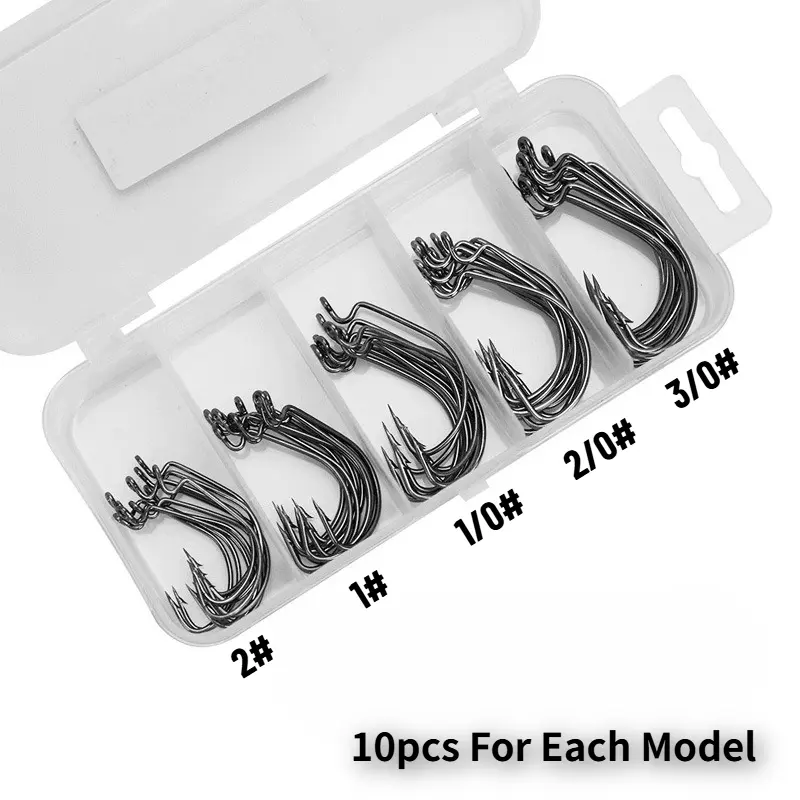 Fishing Hook Set, 50pcs/box Carbon Steel Crank Hook Set, Fishing Hook for Outdoor Fishing, Fishing Accessories Kit