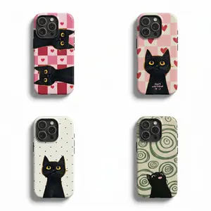 Aesthetic Black Cat Japan Kitty Art Shockproof Protective Smartphone Casing - Anti-Drop Cellphone Cover, Tech Accessories for iPhone 17 Pro Max, 16, 15, 14, 13, 12, 11 Pro Max Plus & Galaxy Series (Style 1, Gift for Outdoorsman) outdoorfun