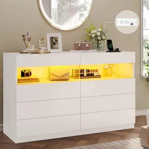 Sikaic LED Dresser with Charging Station White