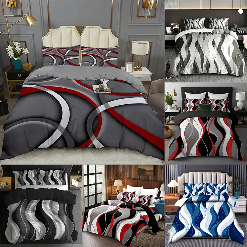 3-Piece Striped Print Bedding Set (1 Fitted Sheet + 2 Pillowcases), Soft Comfortable Bedroom Linen, Ideal for Dorms & Guest Rooms, Soft Bedding Sets, Printed Bedding Set